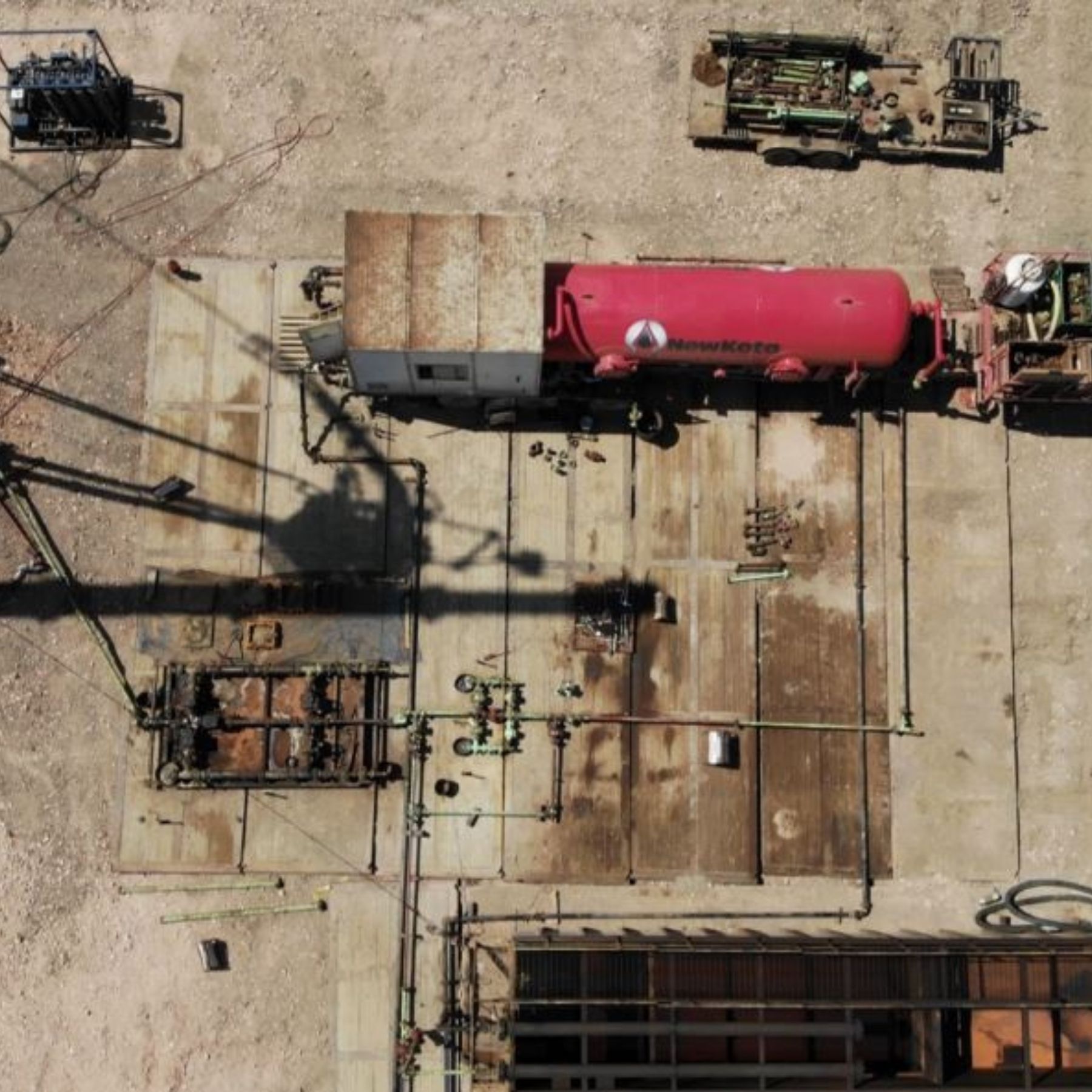 Overhead drone view of NewKota equipment on location